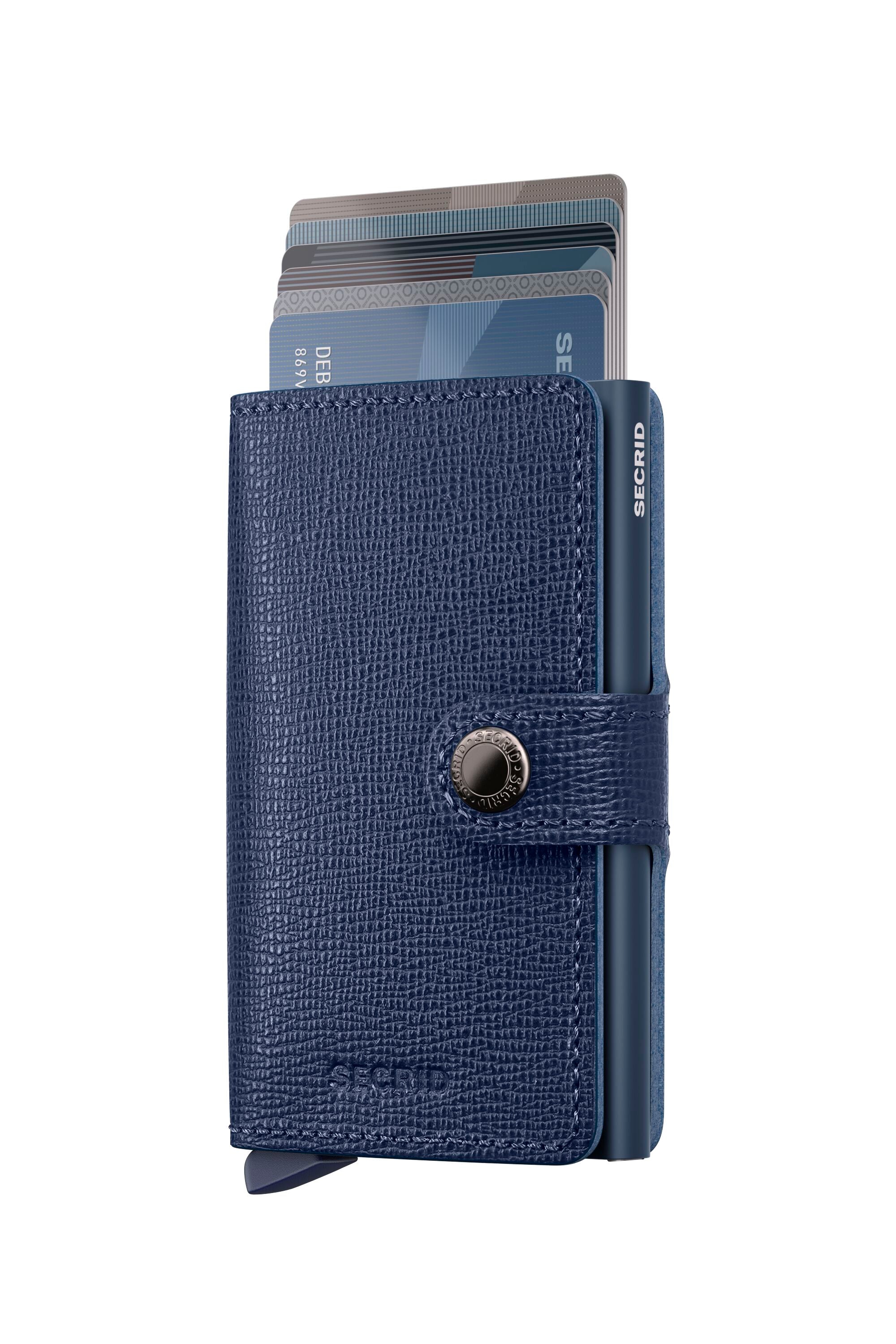 Navy blue wallet with card holder on a white background
