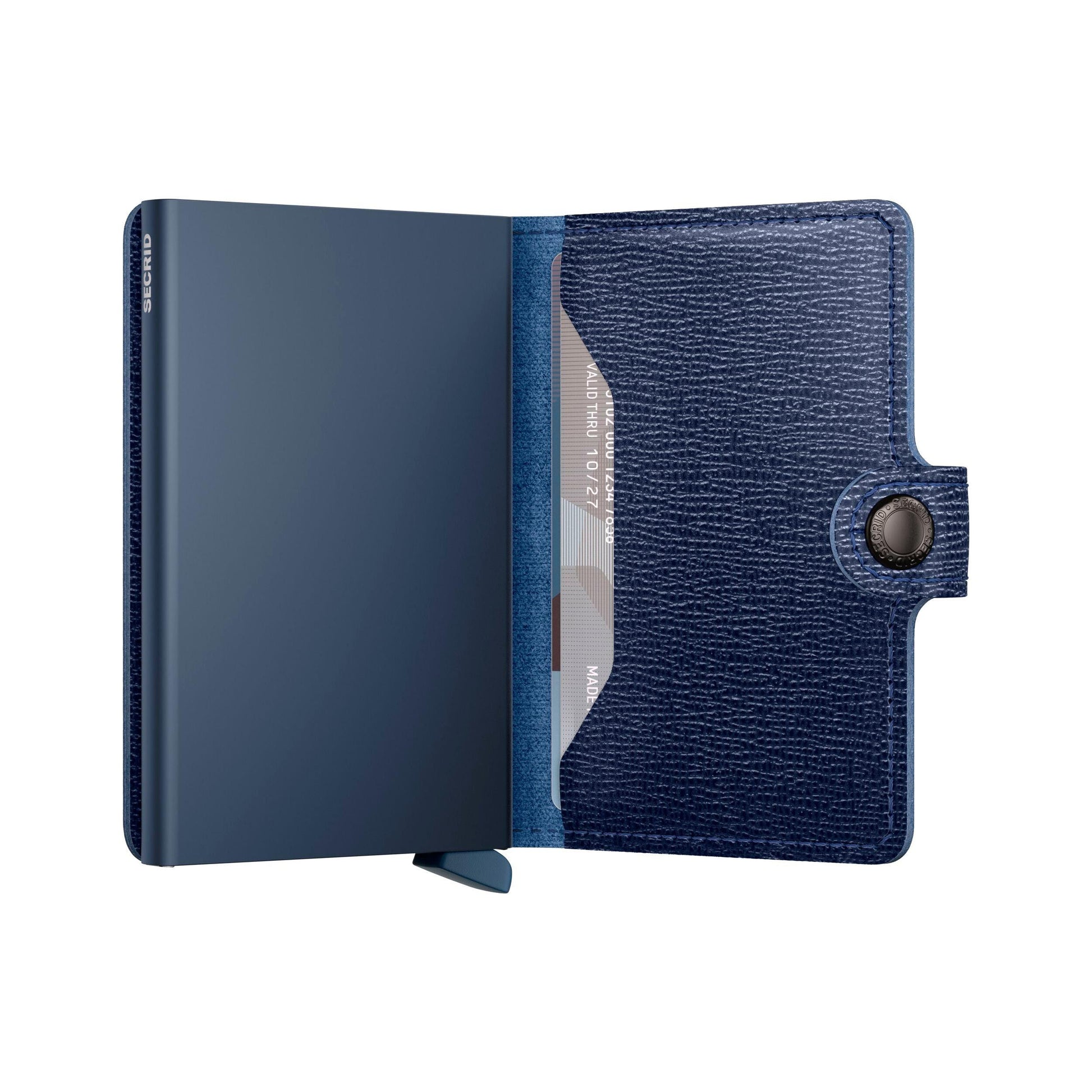 Blue wallet with card holder on a white background