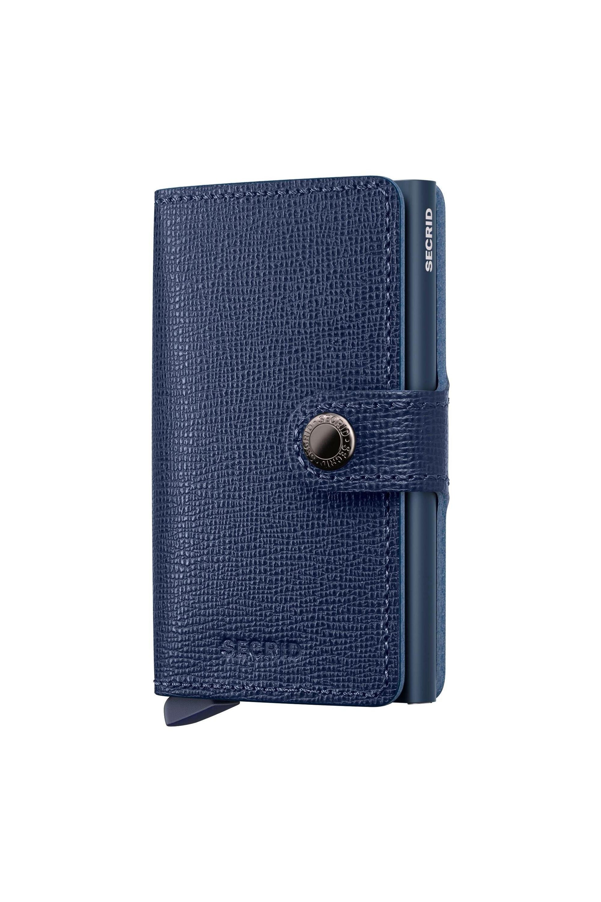 Blue wallet with a button on a white background