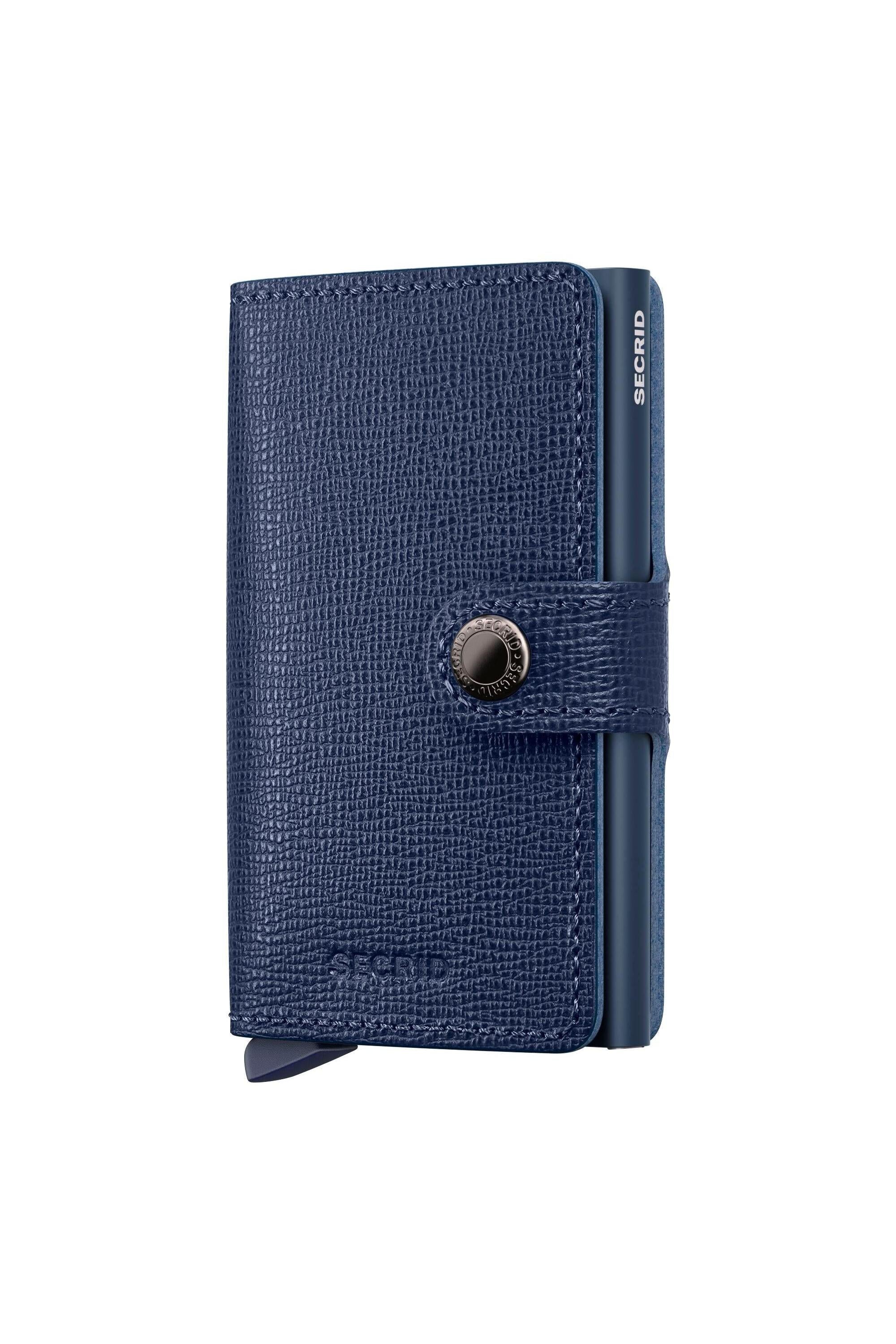 Blue wallet with a button on a white background