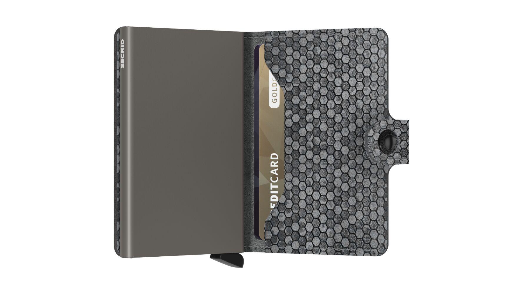 Black honeycomb patterned wallet with card slot on a white background