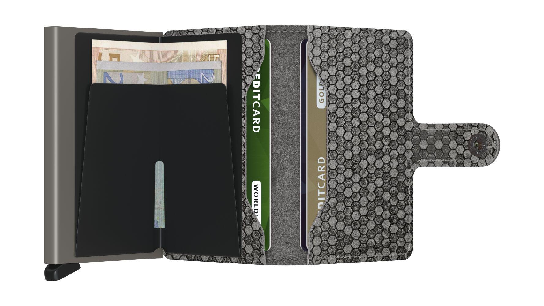 Gray wallet with card slots on a white background
