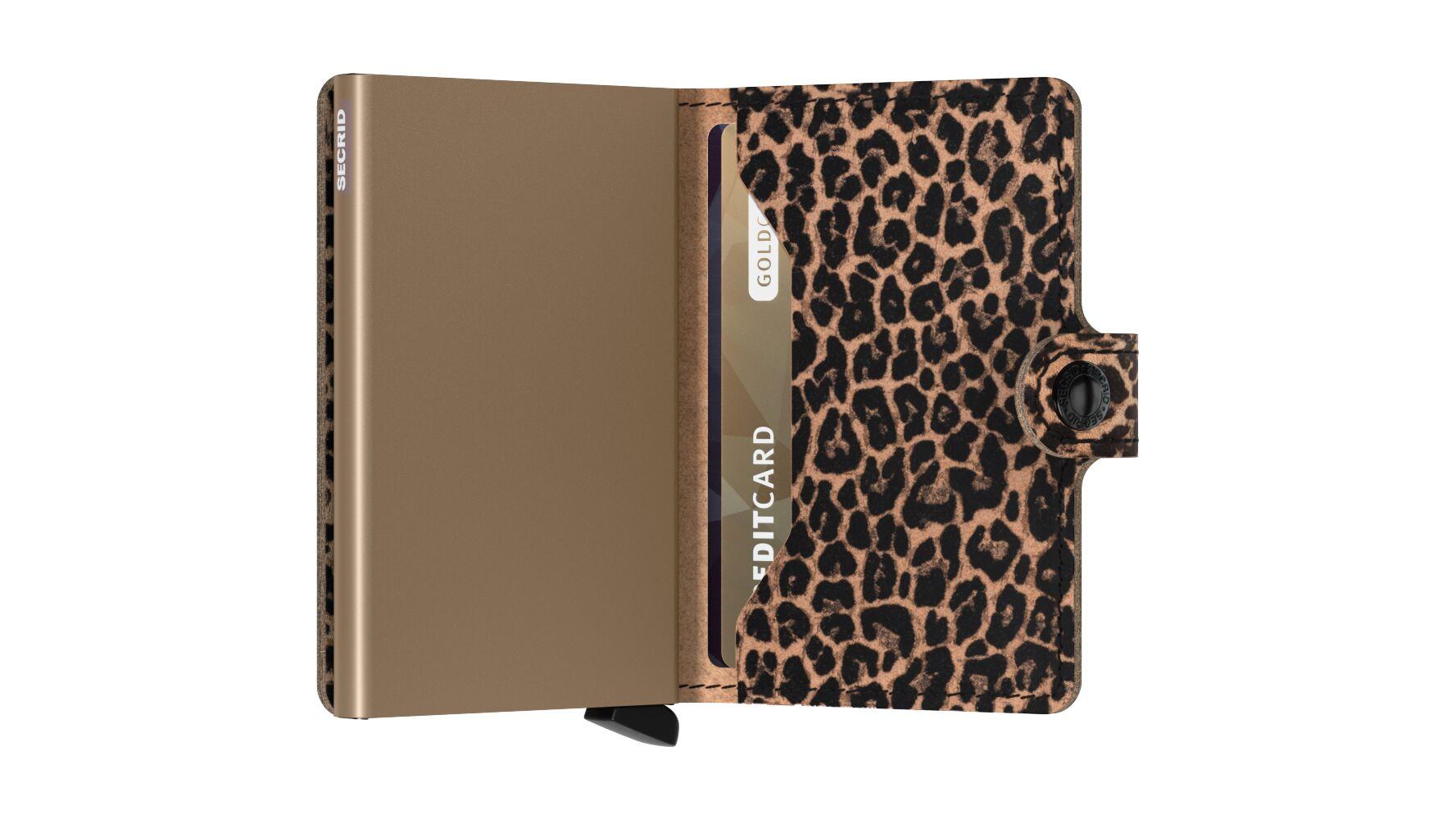 Card holder with leopard print design on a white background