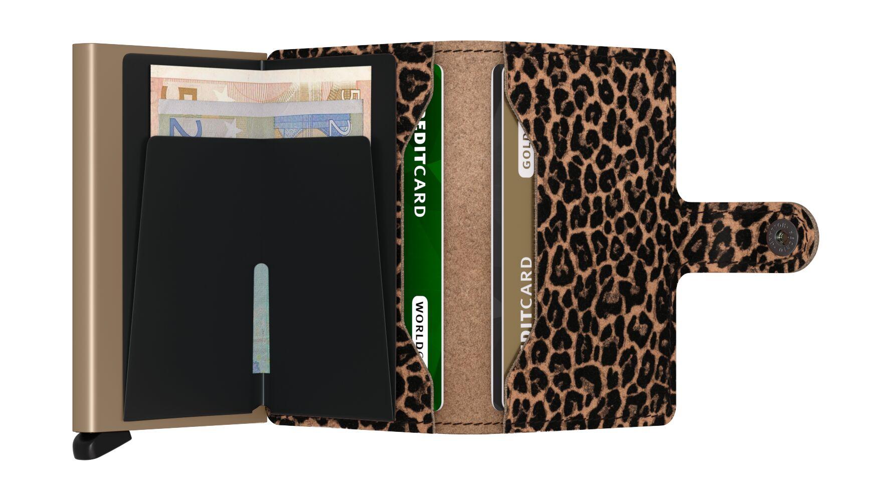 Multifunctional wallet with leopard print design on a white background
