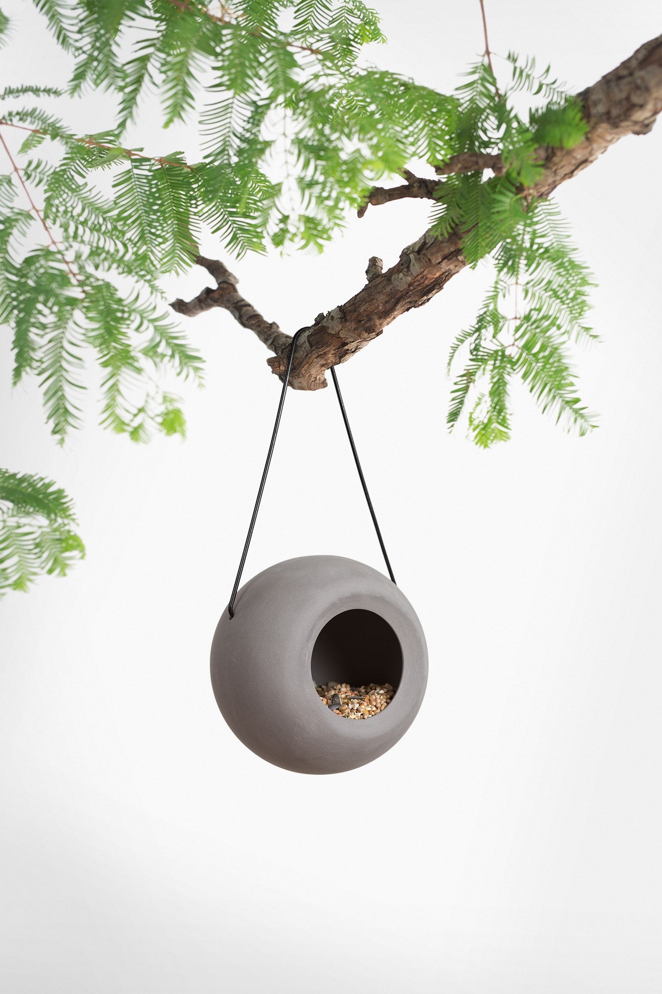Singing Friend Hello Lisa Ceramic Bird Feeder Grey
