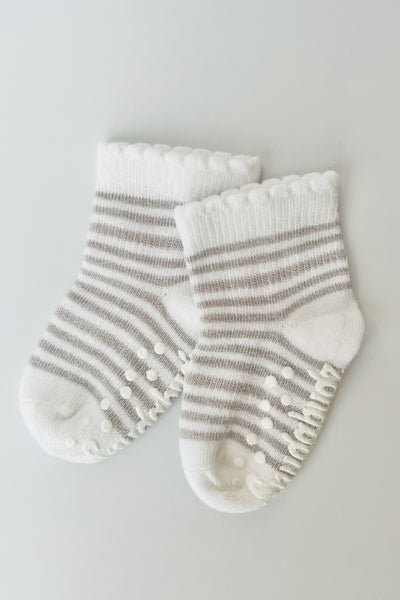 Snugabugz 3 Pack Stay On Socks - Grey Stripe-Kids-Ohh! By Gum - Shop Sustainable