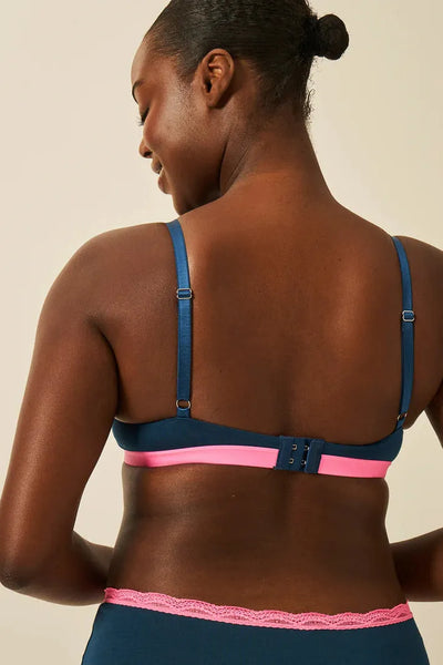 Stripe & Stare Padded Bra - Midnight Neon Hot Pink