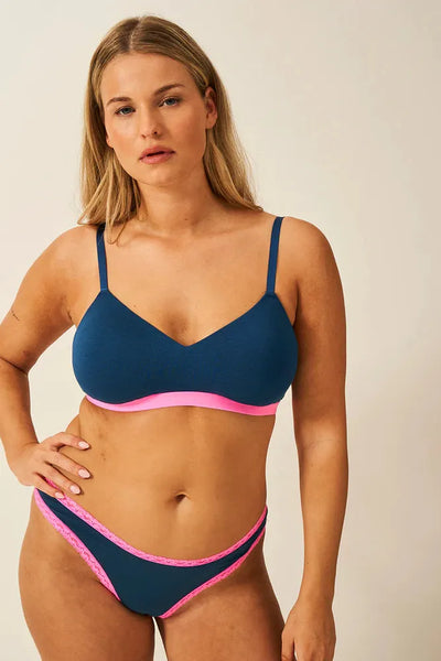 Stripe & Stare Padded Bra - Midnight Neon Hot Pink