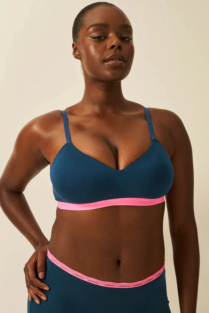 Stripe & Stare Padded Bra - Midnight Neon Hot Pink