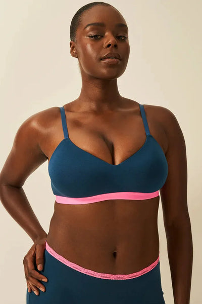 Stripe & Stare Padded Bra - Midnight Neon Hot Pink