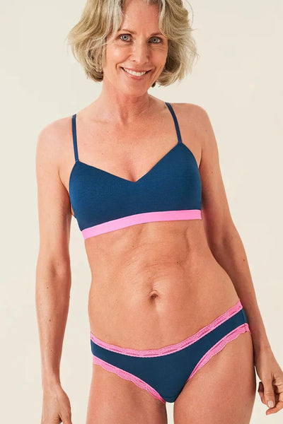 Stripe & Stare Padded Bra - Midnight Neon Hot Pink