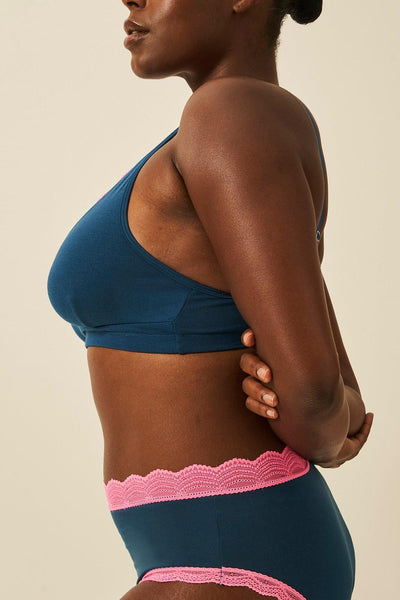 Stripe & Stare Plunge Lace Bra - Midnight Neon Pink