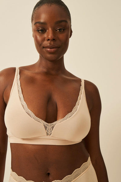 Stripe & Stare Plunge Lace Bra - Sand