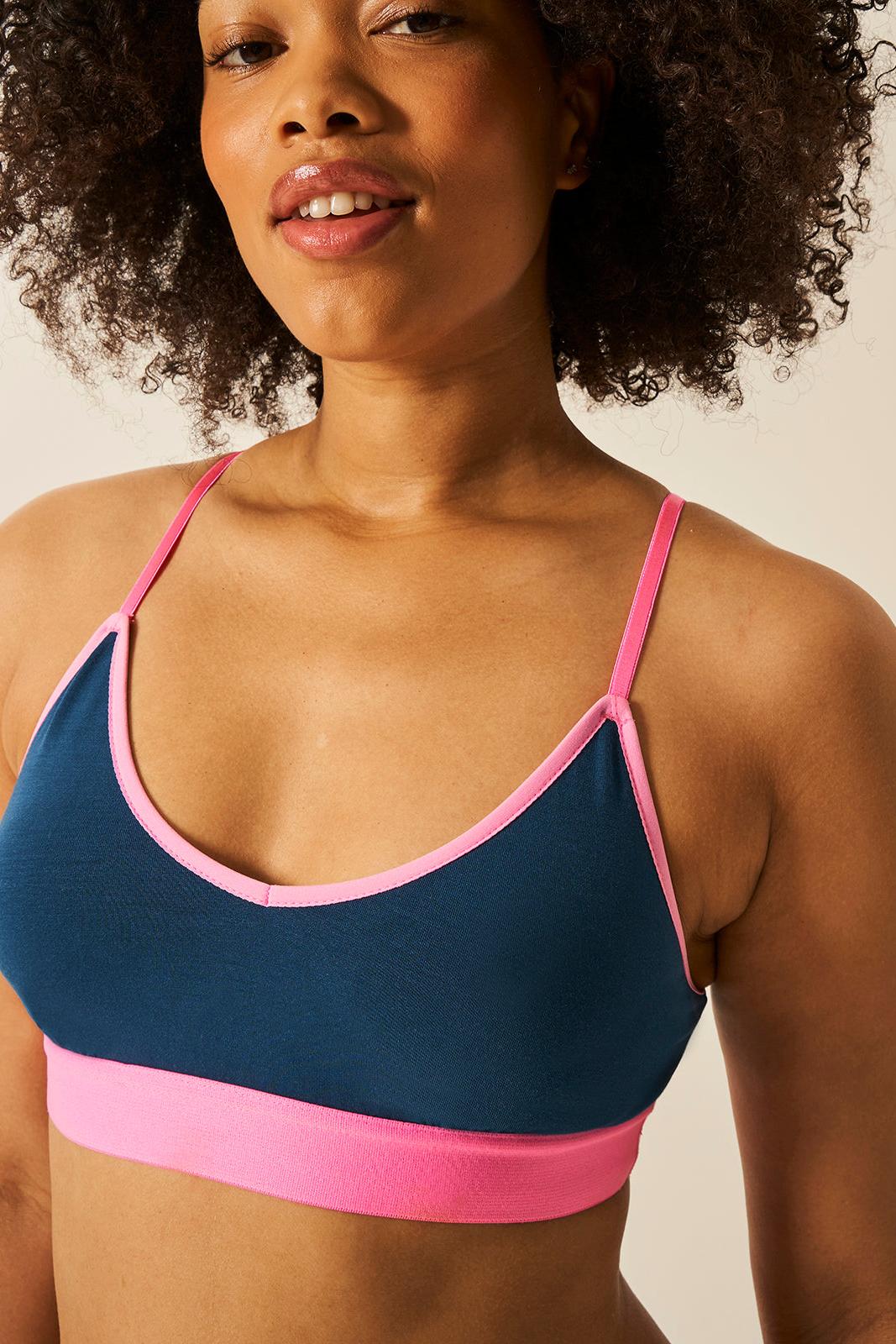 Stripe & Stare T-Shirt Bra - Midnight Neon/Hot Pink