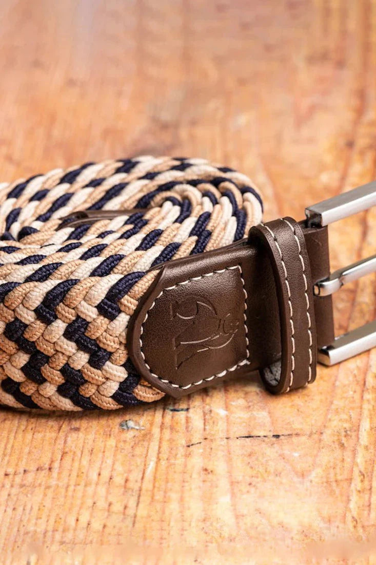 Swole Panda Navy / Beige Zigzag Woven Belt-Womens-Ohh! By Gum - Shop Sustainable