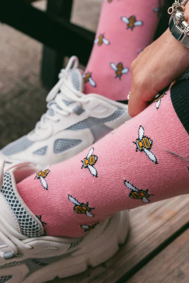 Swole Panda Pink Bumblebee Bamboo Socks-Womens-Ohh! By Gum - Shop Sustainable