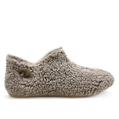 Brown fuzzy slippers on a white background