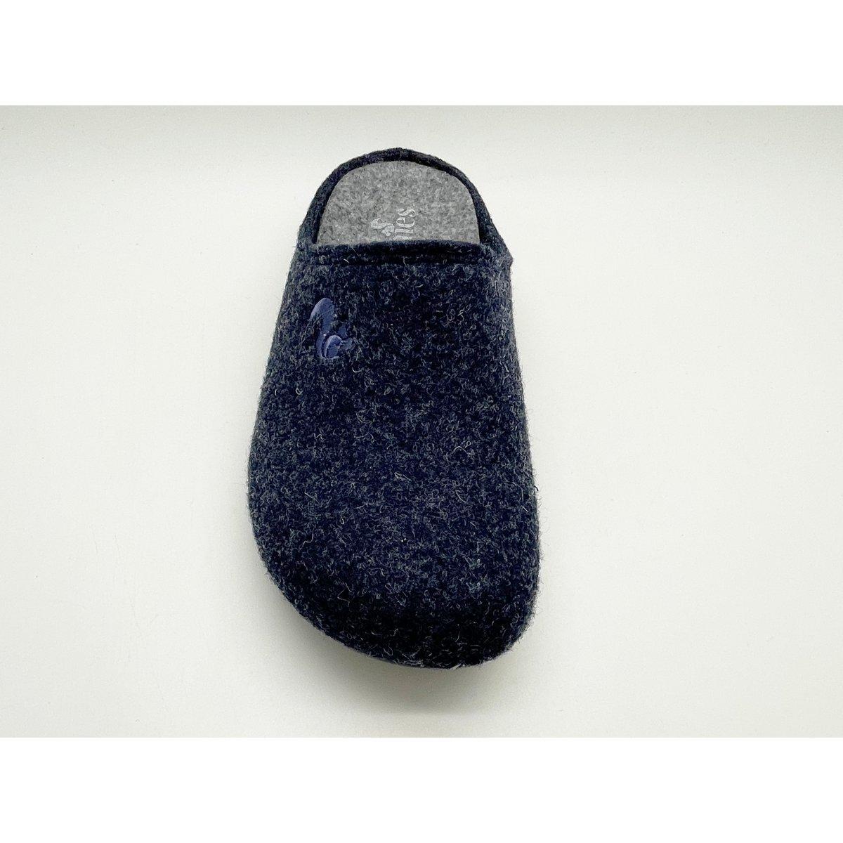 Navy blue slipper with gray interior on a white background