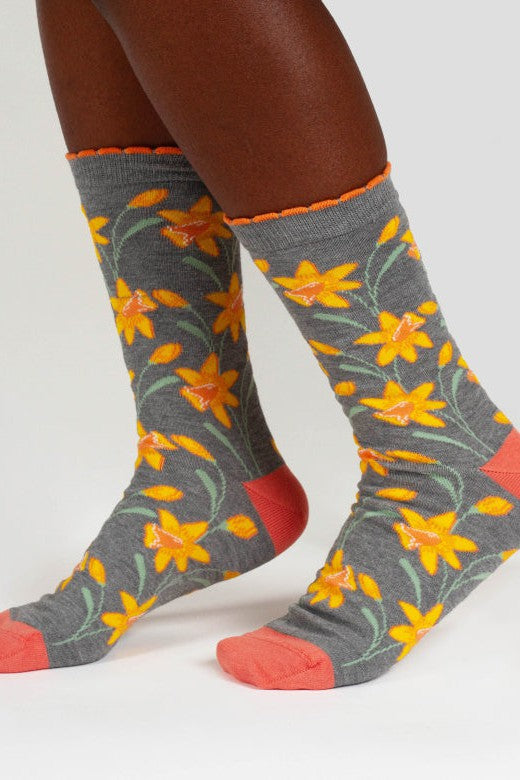 Thought Birth Flower Daffodil Bamboo Socks-Womens-Ohh! By Gum - Shop Sustainable