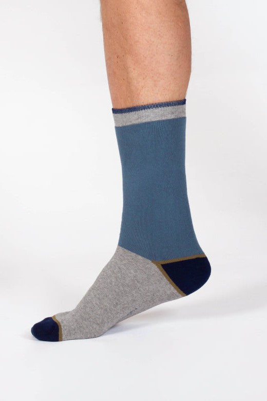 Thought Block Colour Walker Crew Socks in Grey/Blue-Mens-Ohh! By Gum - Shop Sustainable