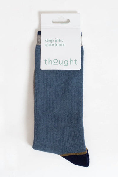 Thought Block Colour Walker Crew Socks in Grey/Blue-Mens-Ohh! By Gum - Shop Sustainable