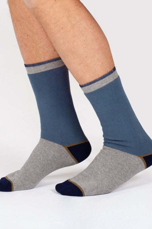 Thought Block Colour Walker Crew Socks in Grey/Blue-Mens-Ohh! By Gum - Shop Sustainable