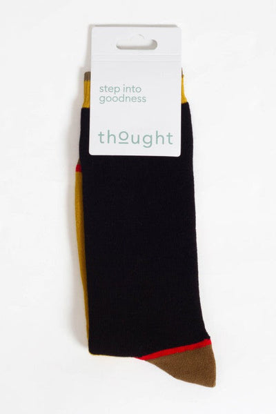 Thought Block Colour Walker Crew Socks in Mustard/Navy-Mens-Ohh! By Gum - Shop Sustainable