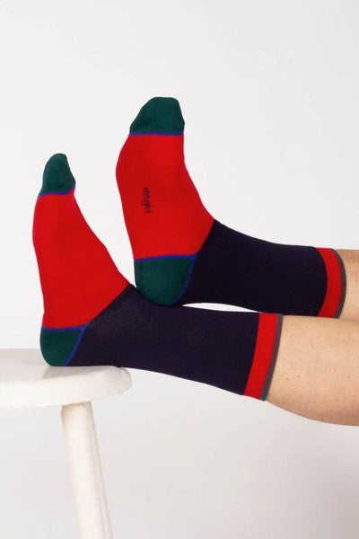 Thought Block Colour Walker Crew Socks in Red/Navy-Mens-Ohh! By Gum - Shop Sustainable