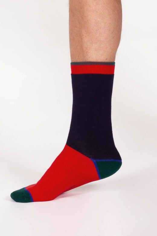 Thought Block Colour Walker Crew Socks in Red/Navy-Mens-Ohh! By Gum - Shop Sustainable