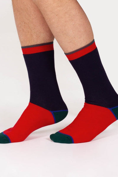 Thought Block Colour Walker Crew Socks in Red/Navy-Mens-Ohh! By Gum - Shop Sustainable