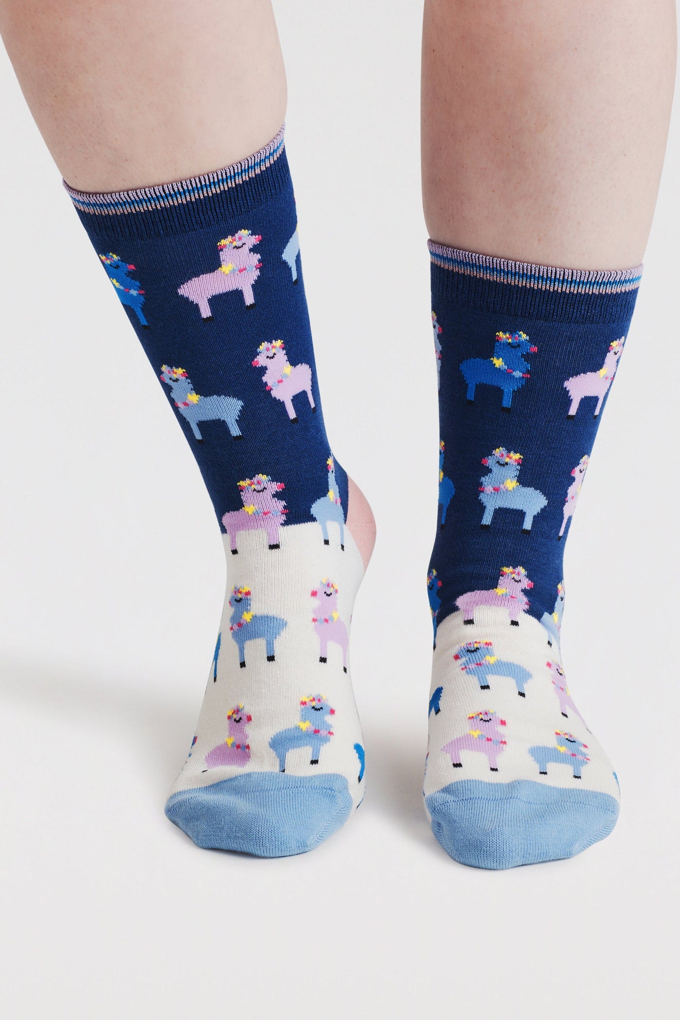 Thought Clara Rainbow Llama Organic Cotton Socks - Violet Blue-Womens-Ohh! By Gum - Shop Sustainable