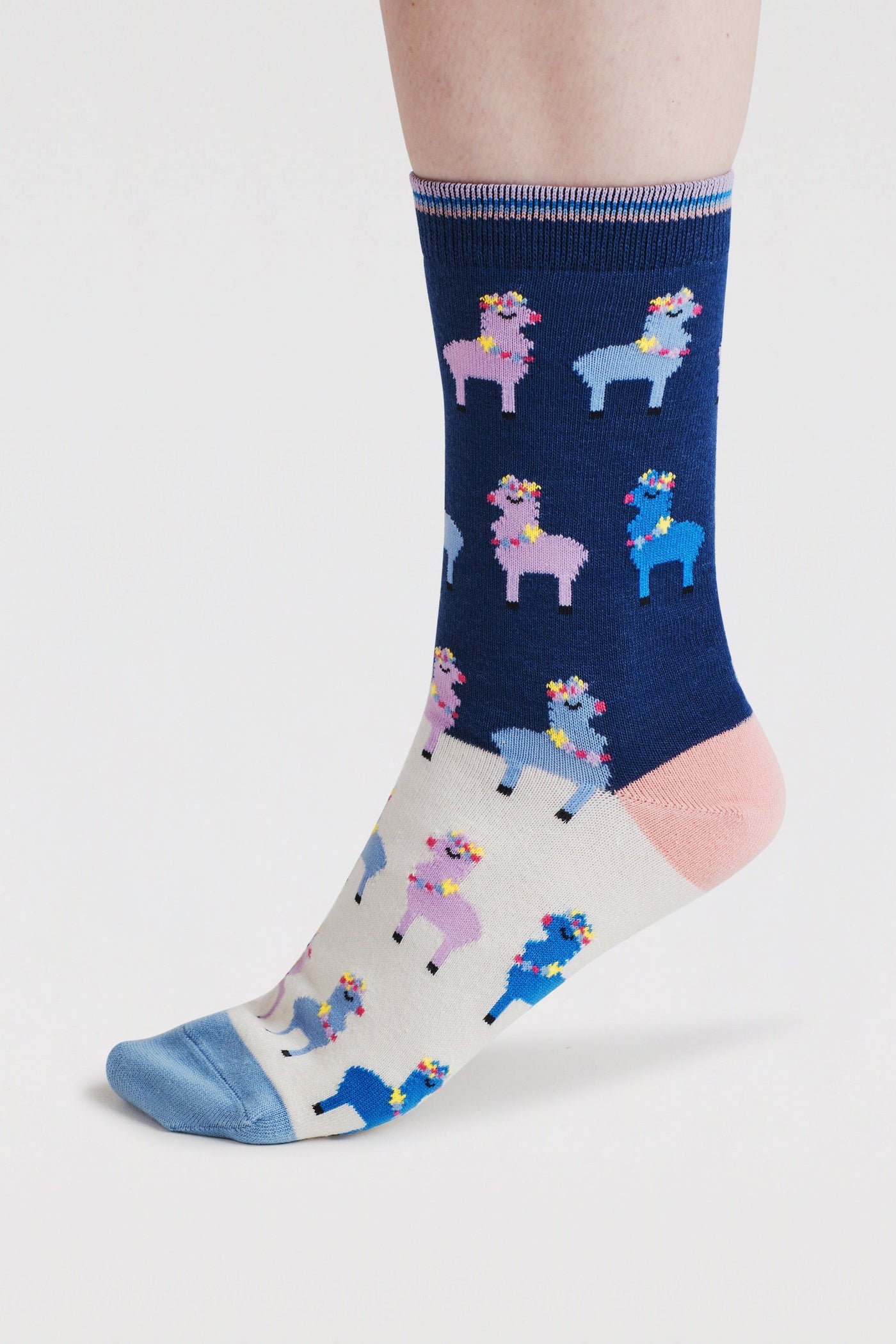 Thought Clara Rainbow Llama Organic Cotton Socks - Violet Blue-Womens-Ohh! By Gum - Shop Sustainable