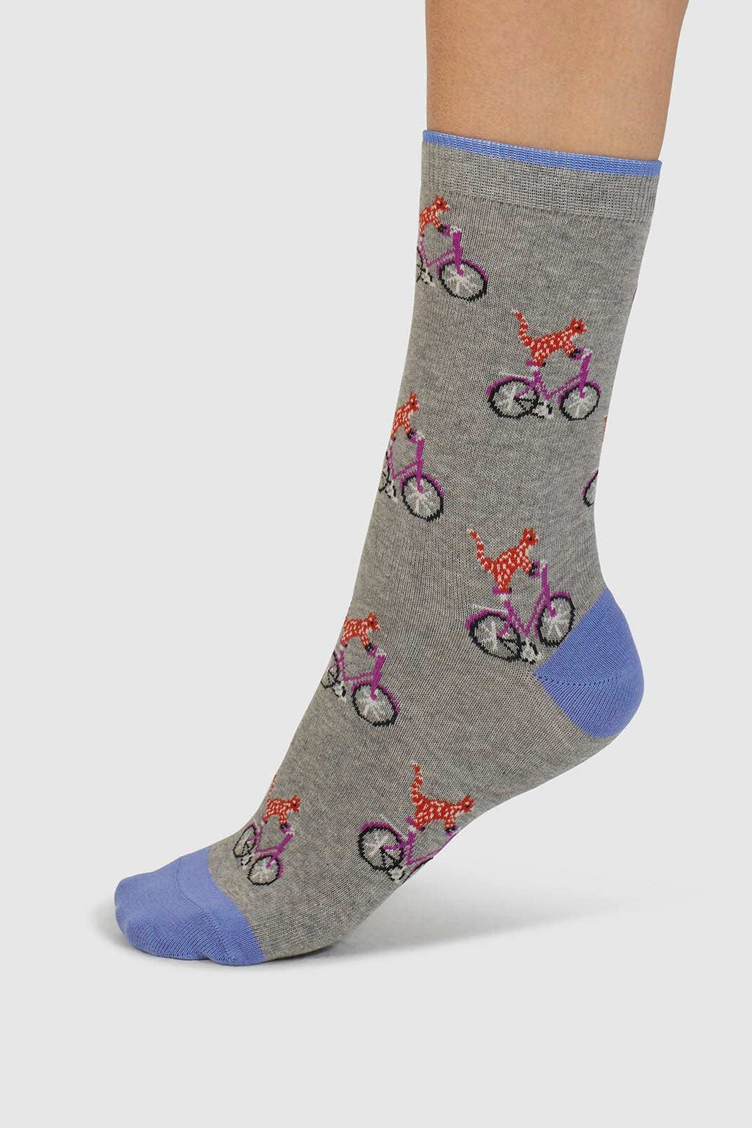 Thought Dilloyn Cat And Bike Organic Cotton Socks in Mid Grey Marle-Womens-Ohh! By Gum - Shop Sustainable