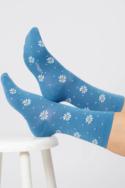 Thought Ditsy Daisy Sea Blue Bamboo Socks-Womens-Ohh! By Gum - Shop Sustainable