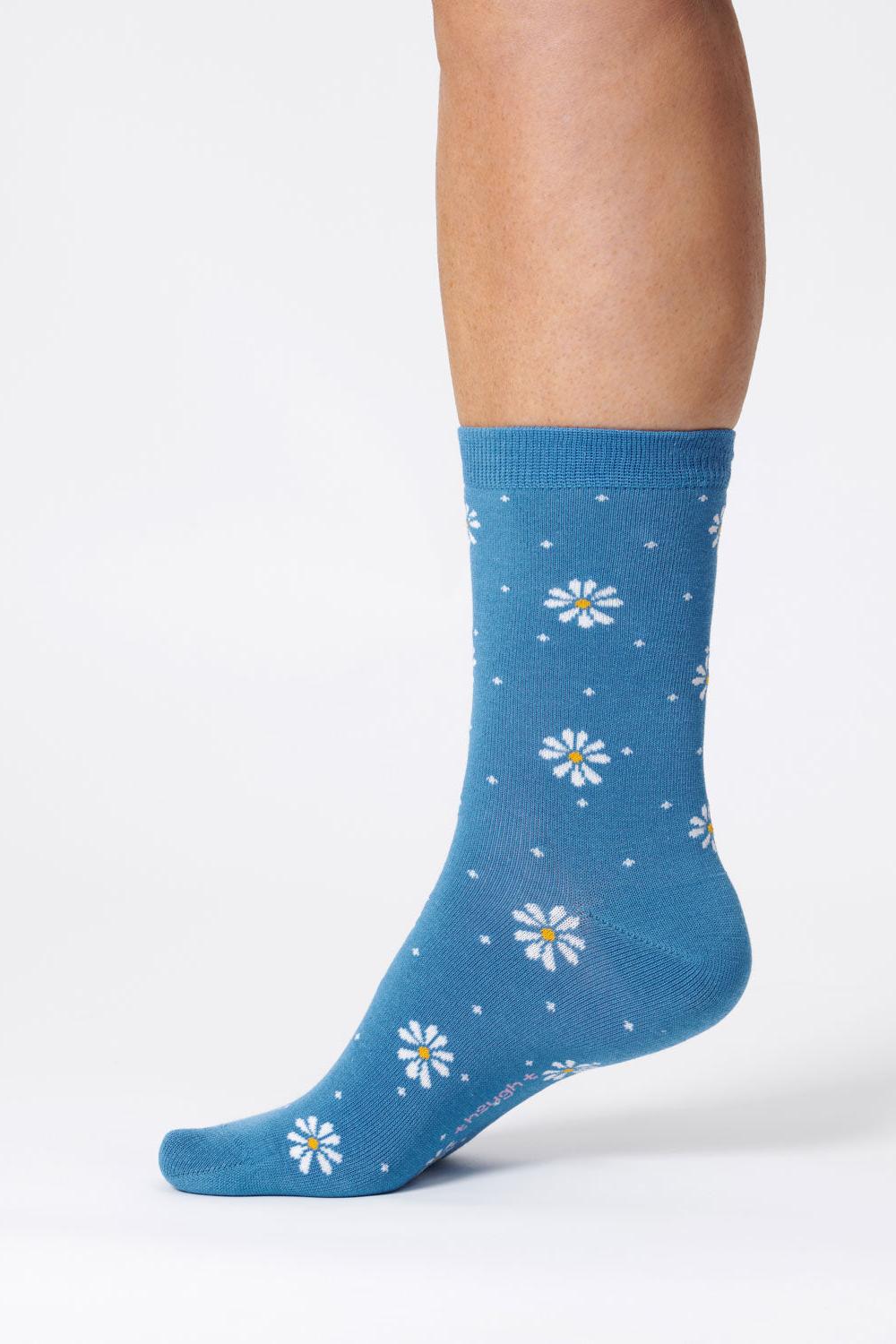 Thought Ditsy Daisy Sea Blue Bamboo Socks-Womens-Ohh! By Gum - Shop Sustainable