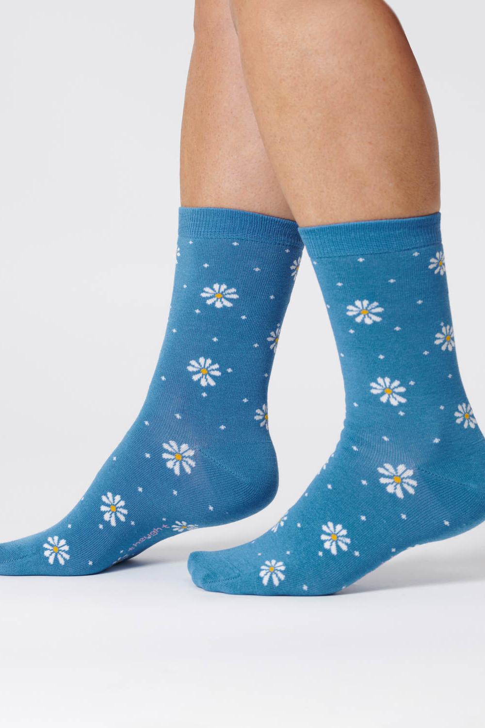 Thought Ditsy Daisy Sea Blue Bamboo Socks-Womens-Ohh! By Gum - Shop Sustainable