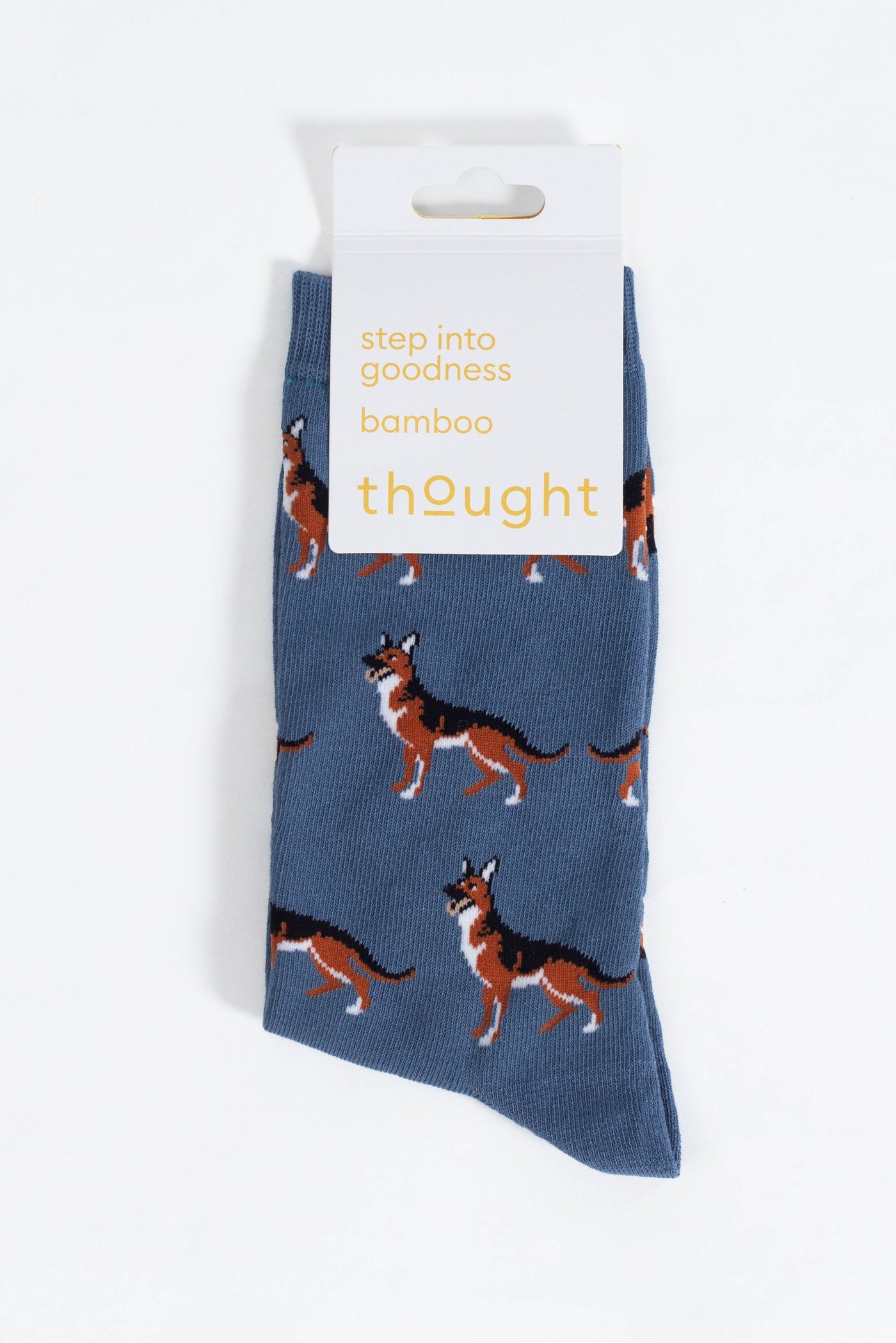 Thought Doggy Bamboo Crew Socks in Blue/German Shephard-Mens-Ohh! By Gum - Shop Sustainable