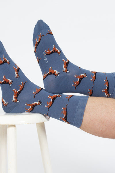 Thought Doggy Bamboo Crew Socks in Blue/German Shephard-Mens-Ohh! By Gum - Shop Sustainable