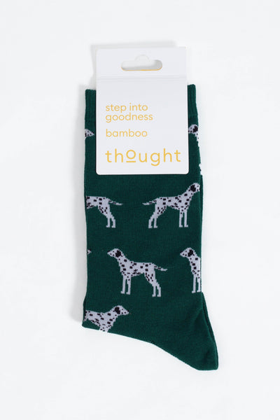 Thought Doggy Bamboo Crew Socks in Green/Dalmation-Mens-Ohh! By Gum - Shop Sustainable