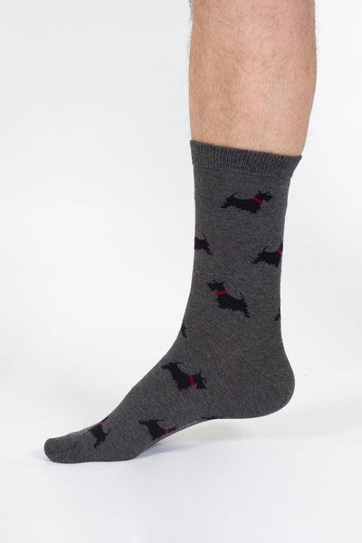 Thought Doggy Bamboo Crew Socks in Grey/Scottish Terrier-Mens-Ohh! By Gum - Shop Sustainable