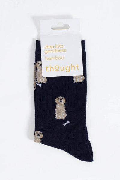 Thought Doggy Bamboo Crew Socks in Navy/Golden Retriever-Mens-Ohh! By Gum - Shop Sustainable