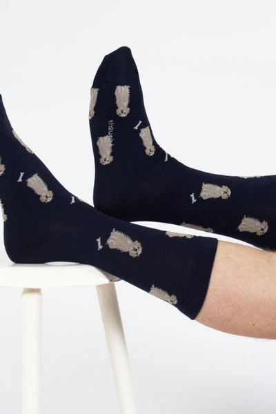 Thought Doggy Bamboo Crew Socks in Navy/Golden Retriever-Mens-Ohh! By Gum - Shop Sustainable