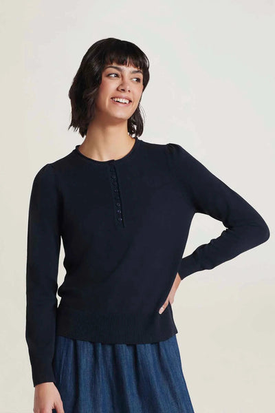Thought Dua Organic Cotton Henley Jumper in Black-Womens-Ohh! By Gum - Shop Sustainable