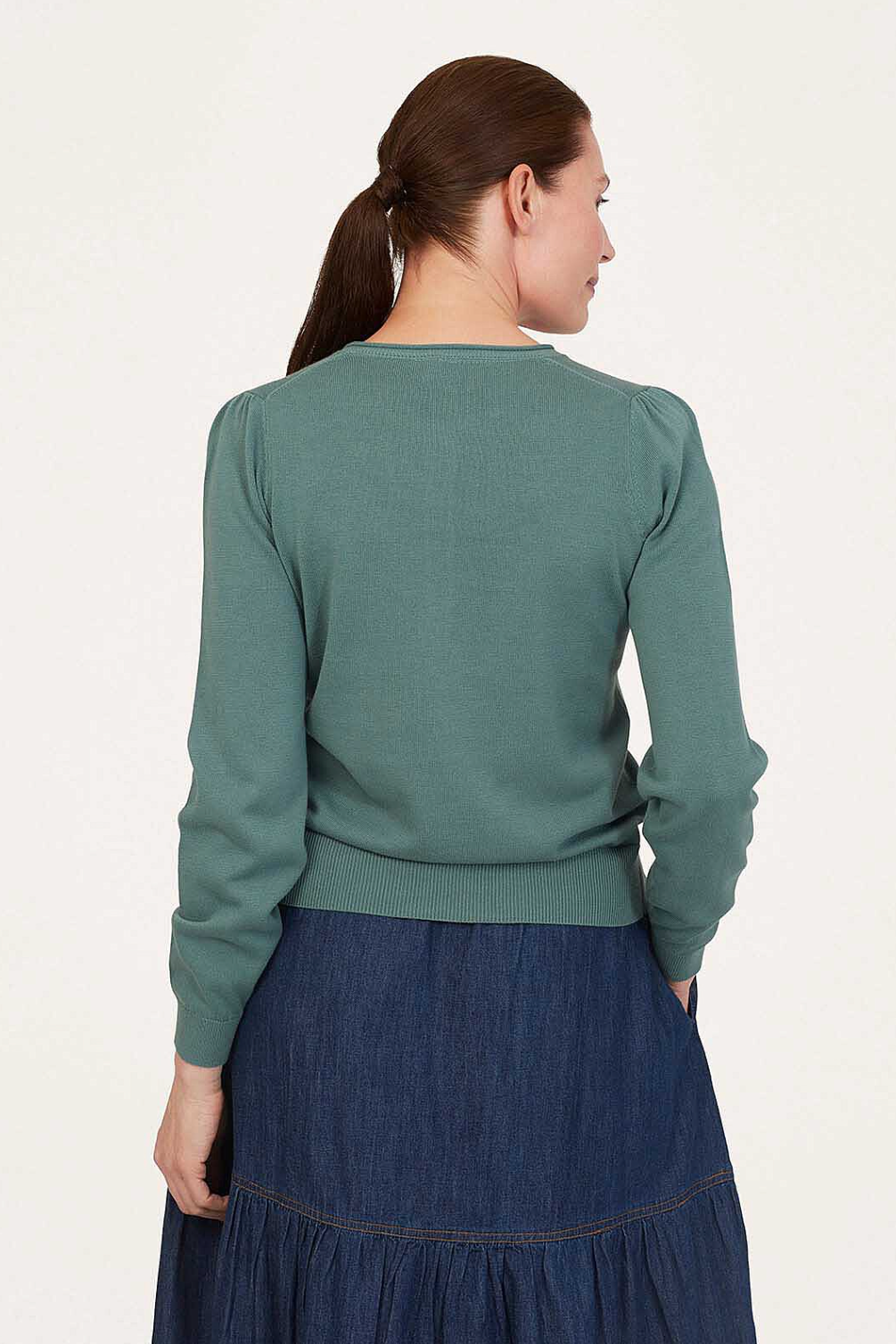 Thought Dua Organic Cotton Henley Jumper in Eucalyptus Green-Womens-Ohh! By Gum - Shop Sustainable