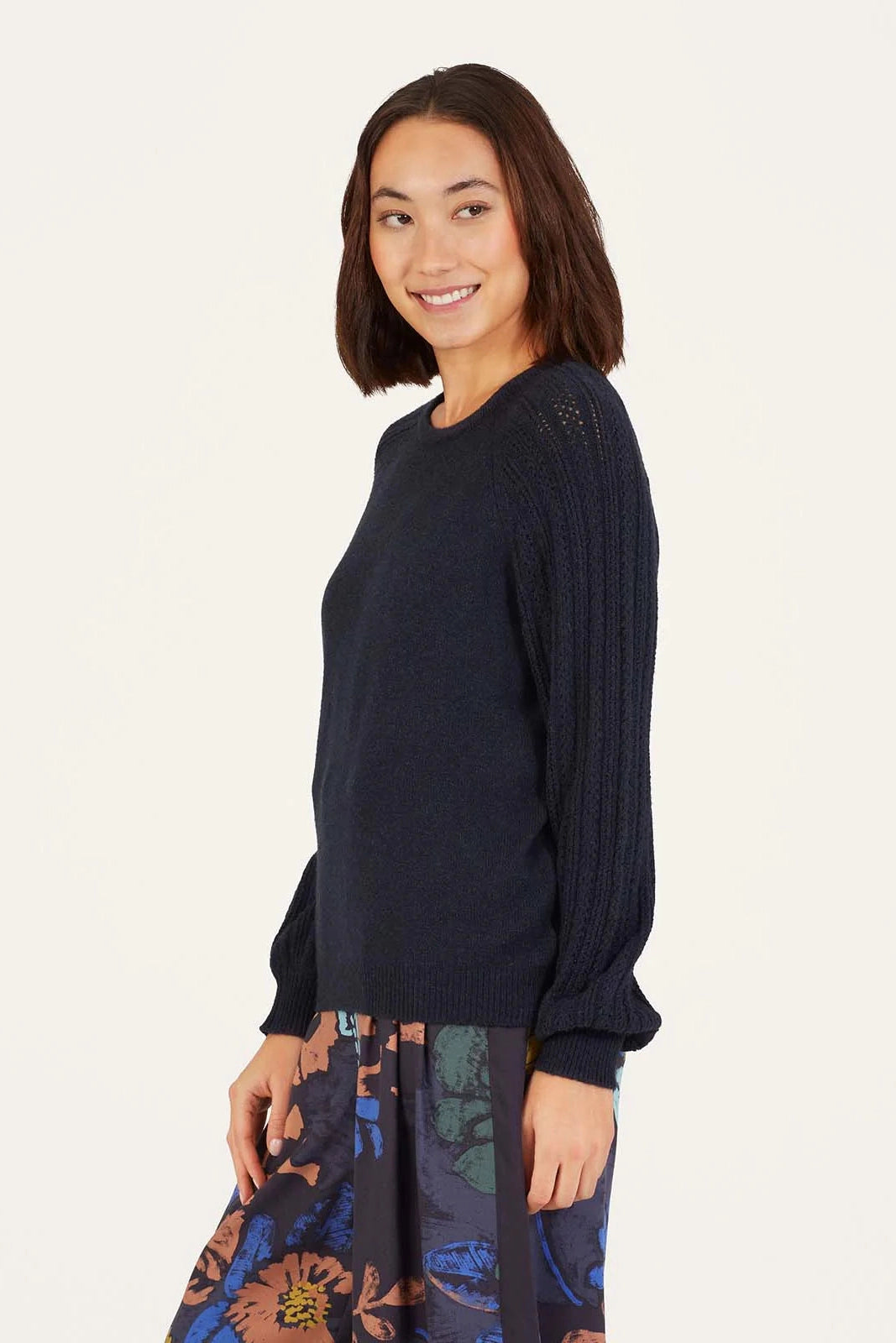 Thought Florna Organic Cotton Fluffy Jumper - Navy-Womens-Ohh! By Gum - Shop Sustainable