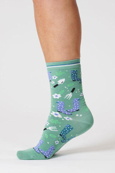 Thought Garden Pine Green Bamboo Socks-Womens-Ohh! By Gum - Shop Sustainable