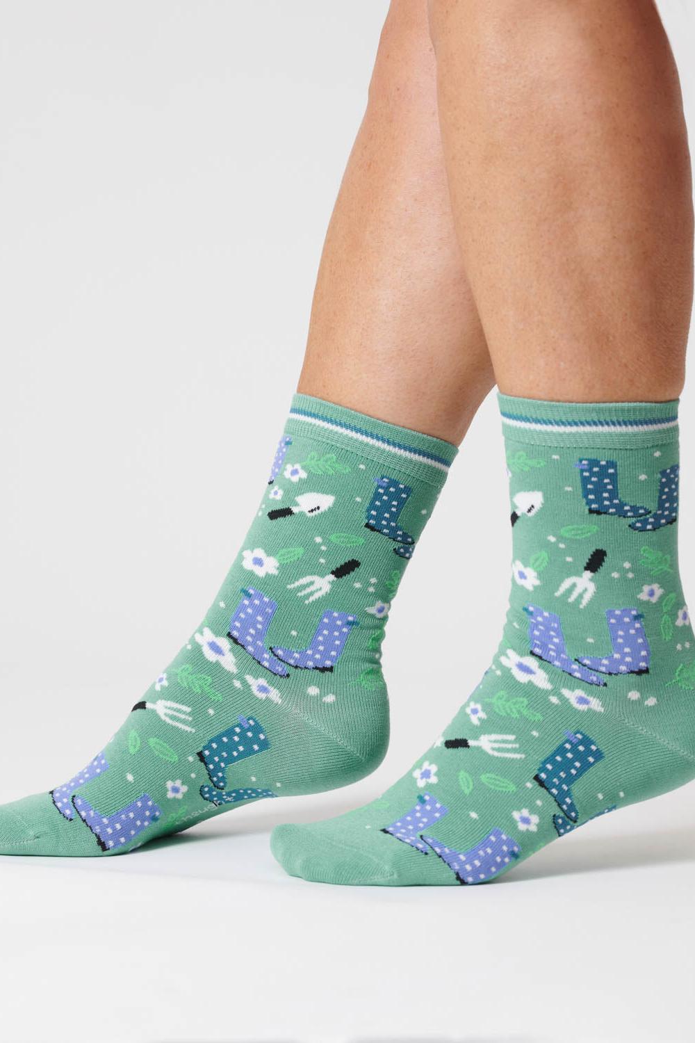 Thought Garden Pine Green Bamboo Socks-Womens-Ohh! By Gum - Shop Sustainable