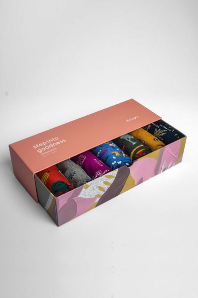 Thought Ginney Patterned Bamboo 7 Pack Sock Gift Box-Womens-Ohh! By Gum - Shop Sustainable