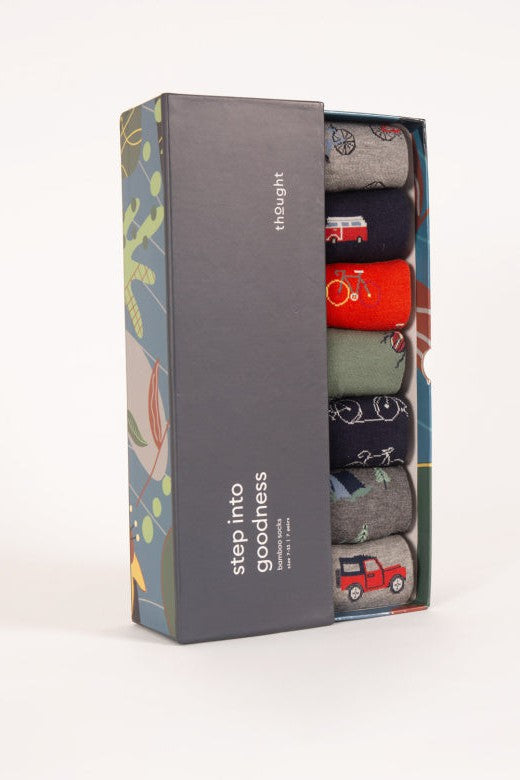 Thought Go Explore Bamboo Gift Box of 7 Socks-Mens-Ohh! By Gum - Shop Sustainable