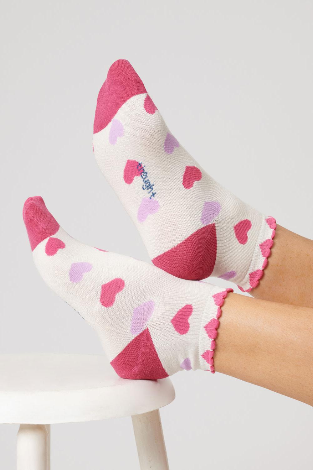 Thought Heart Ankle Stone White Bamboo Socks-Womens-Ohh! By Gum - Shop Sustainable